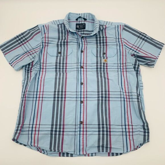 Carhartt Shirt Men's Size XL Plaid Button-Down Loose Fit Short Sleeve Blue - Picture 1 of 6